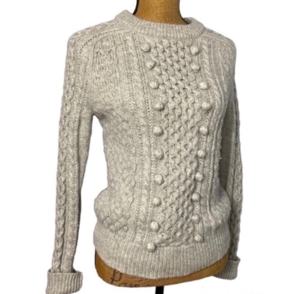 J. CREW Gray Wool Blend Popcorn Chunky Casual Cable Knit Fisherman Sweater XS
